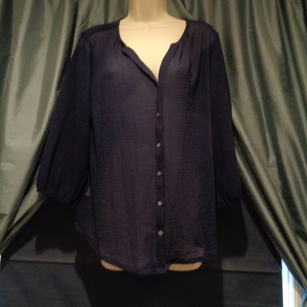 TOMMY BAHAMA Navy Blue Gauze Blouse Top Shirt Size Medium